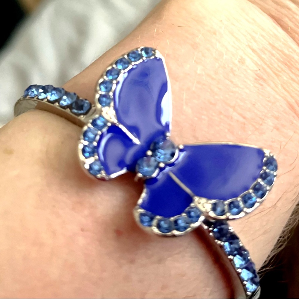 Highly detailed sparkling blue butterfly. Royal blue center that sparkles in…